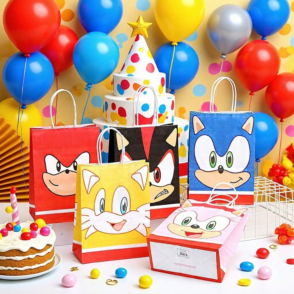 asmodee 12pcs- Hedgehog Sonic Kraft Paper Party Birthday Gift Bags, Cartoon Paper Bags For Party Favors, Halloween, Christmas, Back To School Gift Packaging (Random Style)