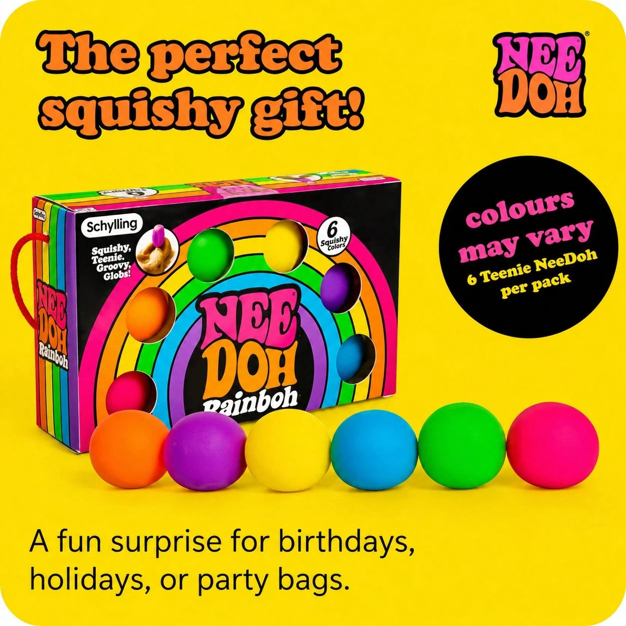 asmodee 6pcs/Box Schylling NeeDoh Stress Relief Squeeze Toys, Decompression Toys, Suitable For Office Relaxation/Home Entertainment, Affordable, Fun, Great Choice For Graduation Gifts, Wedding Gifts