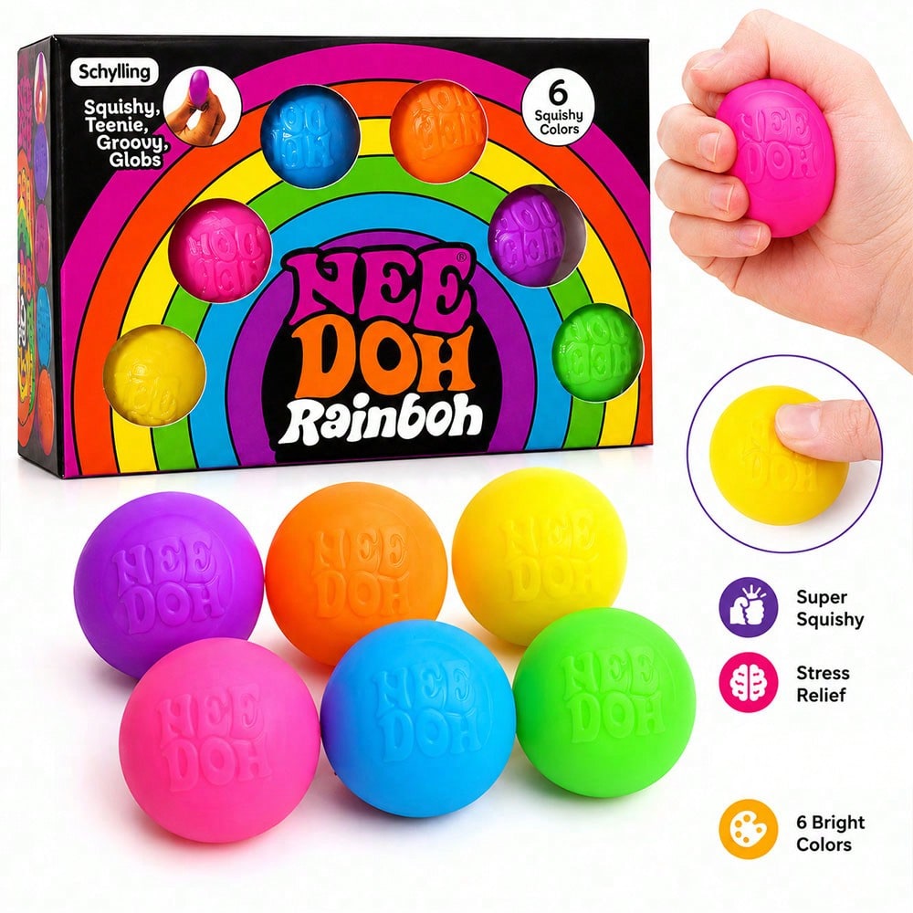 asmodee 6pcs/Box Schylling NeeDoh Stress Relief Squeeze Toys, Decompression Toys, Suitable For Office Relaxation/Home Entertainment, Affordable, Fun, Great Choice For Graduation Gifts, Wedding Gifts