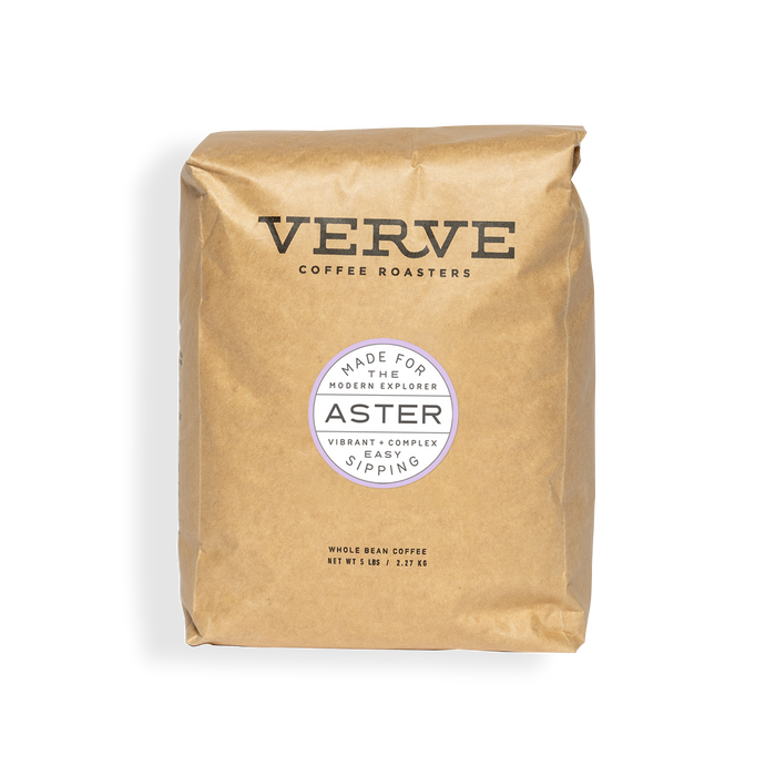 Verve Aster Ethiopian single origin coffee bag with round Aster label on kraft paper.