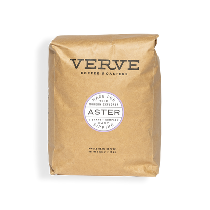 Verve Aster Ethiopian single origin coffee bag with round Aster label on kraft paper.