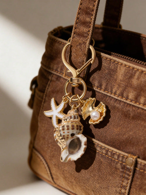 Asymmetrical Shell, Starfish, Conch And Starfish Packaging Ornament, Heart-Shaped Buckle Design, Wallet Pendant Decoration, Bridesmaid Gift, Summer Accessory, Beach Vacation Pendant Decoration, Starfi