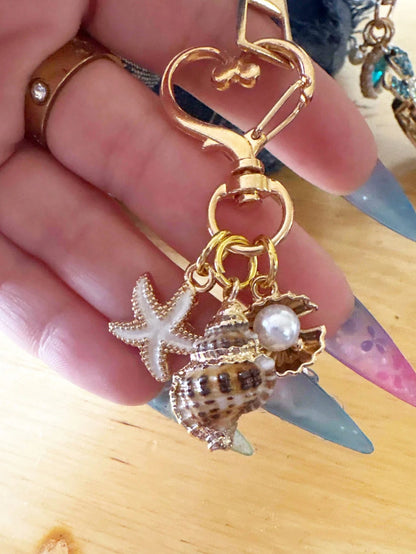 Asymmetrical Shell, Starfish, Conch And Starfish Packaging Ornament, Heart-Shaped Buckle Design, Wallet Pendant Decoration, Bridesmaid Gift, Summer Accessory, Beach Vacation Pendant Decoration, Starfi