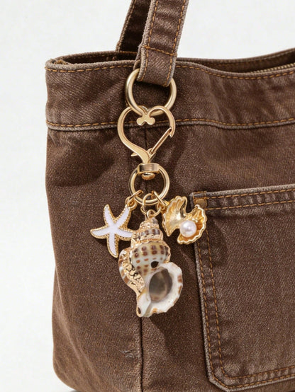 Asymmetrical Shell, Starfish, Conch And Starfish Packaging Ornament, Heart-Shaped Buckle Design, Wallet Pendant Decoration, Bridesmaid Gift, Summer Accessory, Beach Vacation Pendant Decoration, Starfi