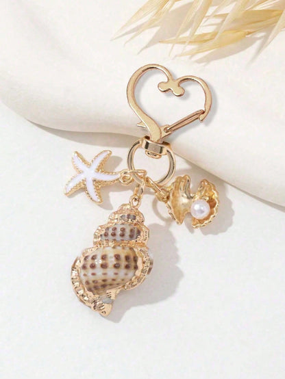 Asymmetrical Shell, Starfish, Conch And Starfish Packaging Ornament, Heart-Shaped Buckle Design, Wallet Pendant Decoration, Bridesmaid Gift, Summer Accessory, Beach Vacation Pendant Decoration, Starfi
