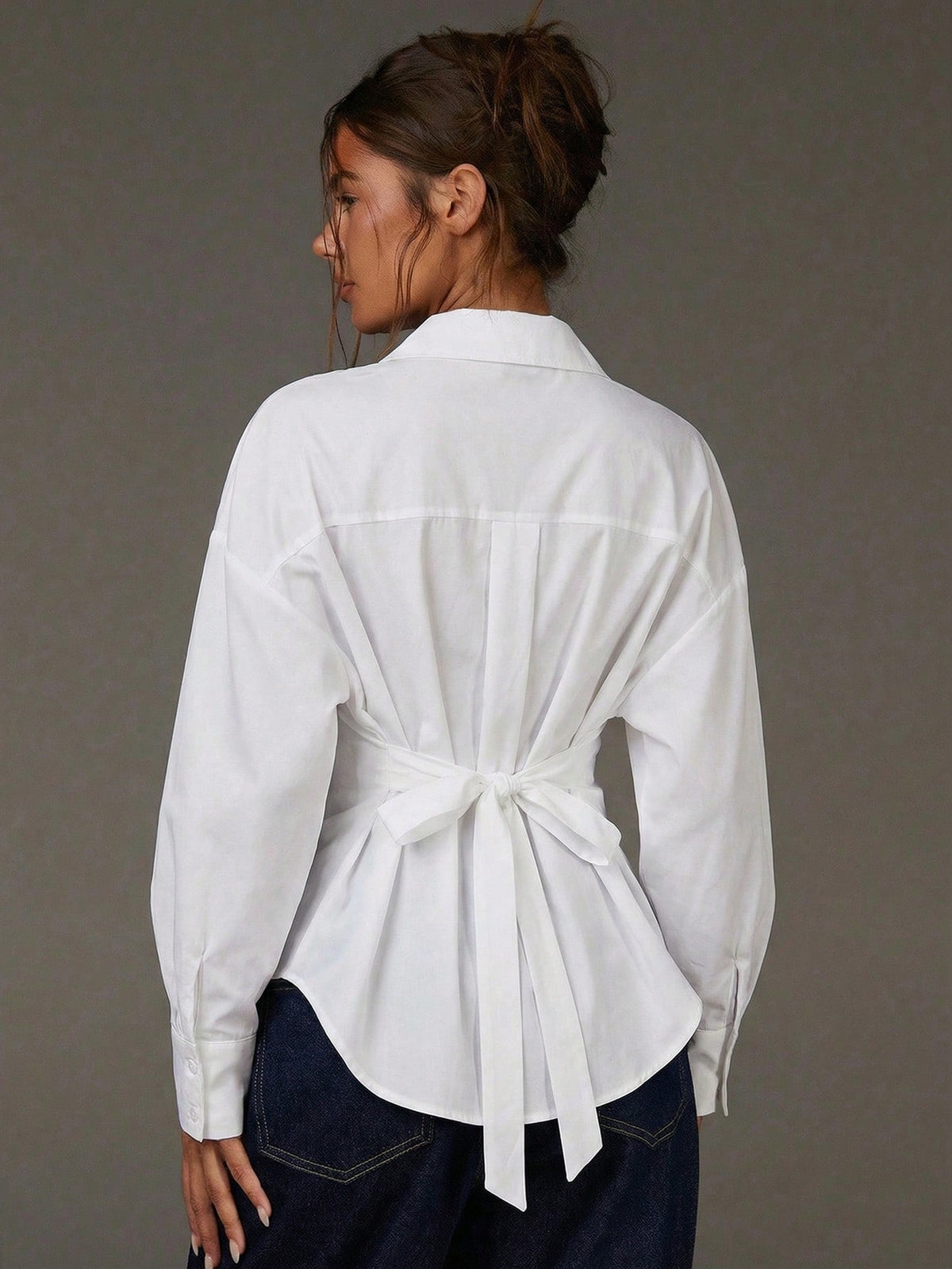 Athîral Women's Versatile Commuter White Tie Waist Shirt,Casual Blouses For Women, Tie Up Shirt