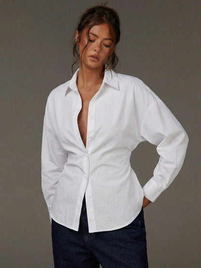 Athîral Women's Versatile Commuter White Tie Waist Shirt,Casual Blouses For Women, Tie Up Shirt