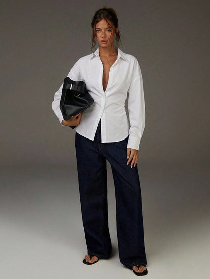 Athîral Women's Versatile Commuter White Tie Waist Shirt,Casual Blouses For Women, Tie Up Shirt