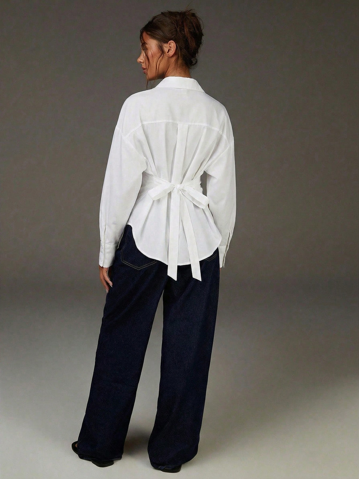 Athîral Women's Versatile Commuter White Tie Waist Shirt,Casual Blouses For Women, Tie Up Shirt