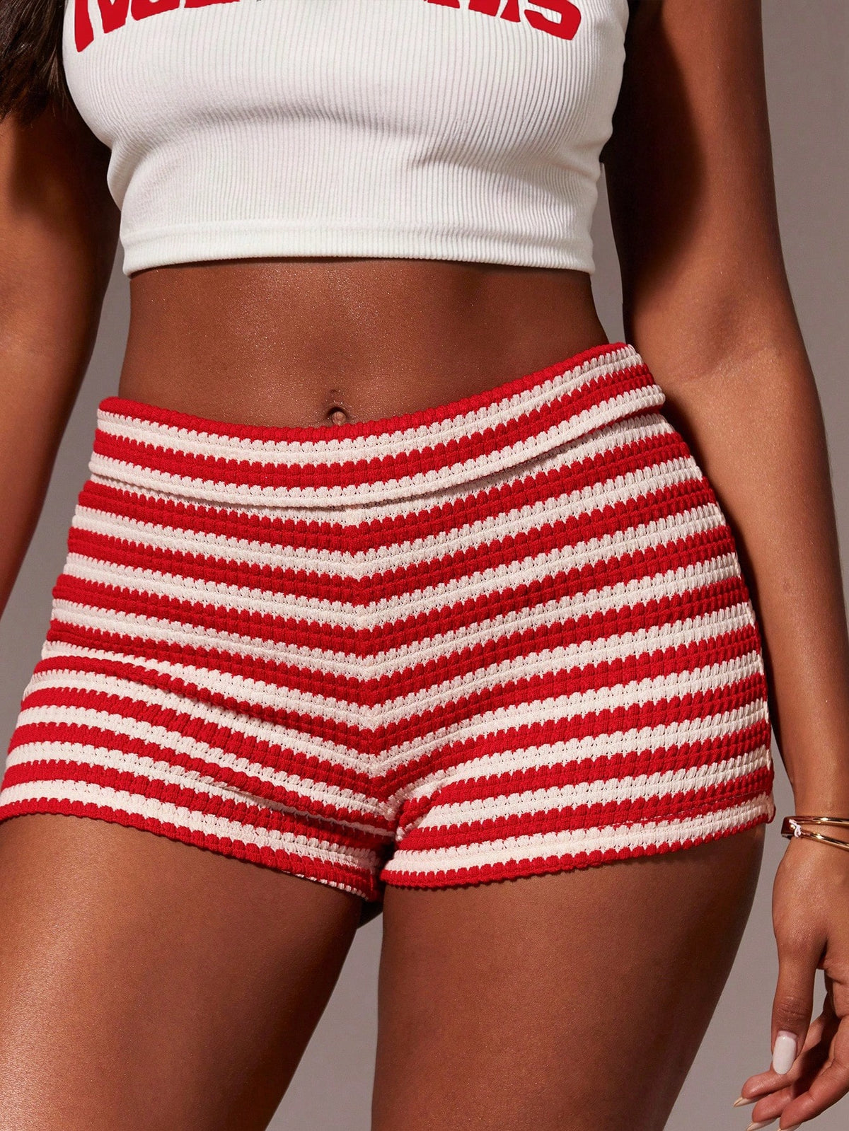Athîral Women Striped Casual Slim Fitting Versatile Shorts
