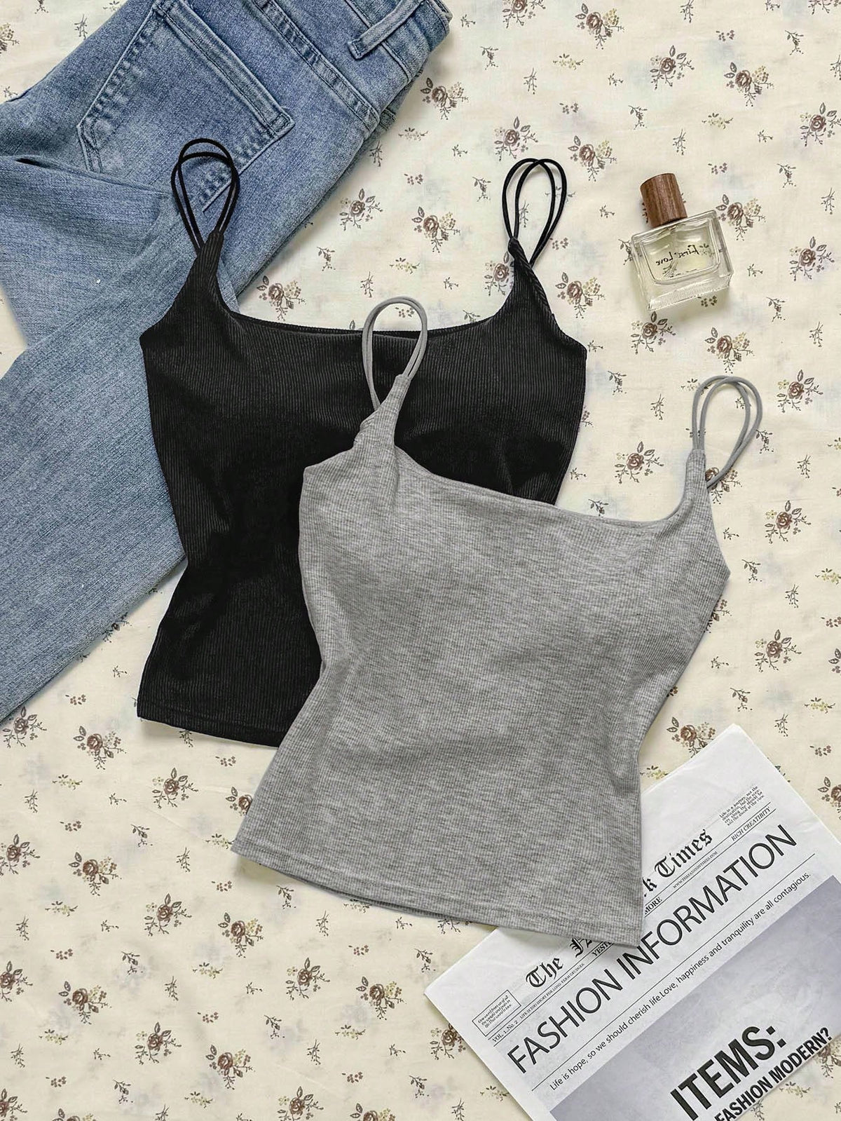 Attitoon Summer Casual Versatile Solid Color Camisole With Padded Bra Cami Tops Summer Tops Ribbed Tank Tops