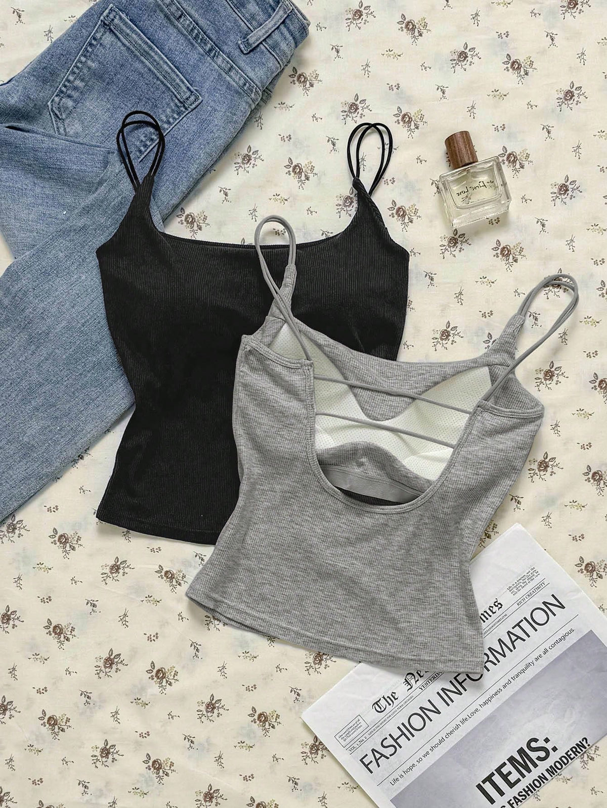 Attitoon Summer Casual Versatile Solid Color Camisole With Padded Bra Cami Tops Summer Tops Ribbed Tank Tops