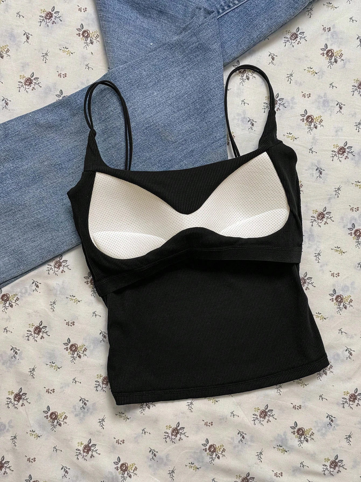 Attitoon Summer Casual Versatile Solid Color Camisole With Padded Bra Cami Tops Summer Tops Ribbed Tank Tops