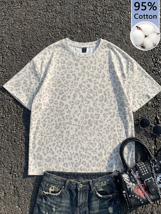 Attitoon Women's 95% Cotton Oversized Short Sleeve T-Shirt, Leopard Print Tees,Summer Casual Streetwear City Break Festival Beach