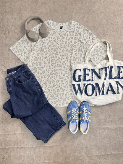 Attitoon Women's 95% Cotton Oversized Short Sleeve T-Shirt, Leopard Print Tees,Summer Casual Streetwear City Break Festival Beach