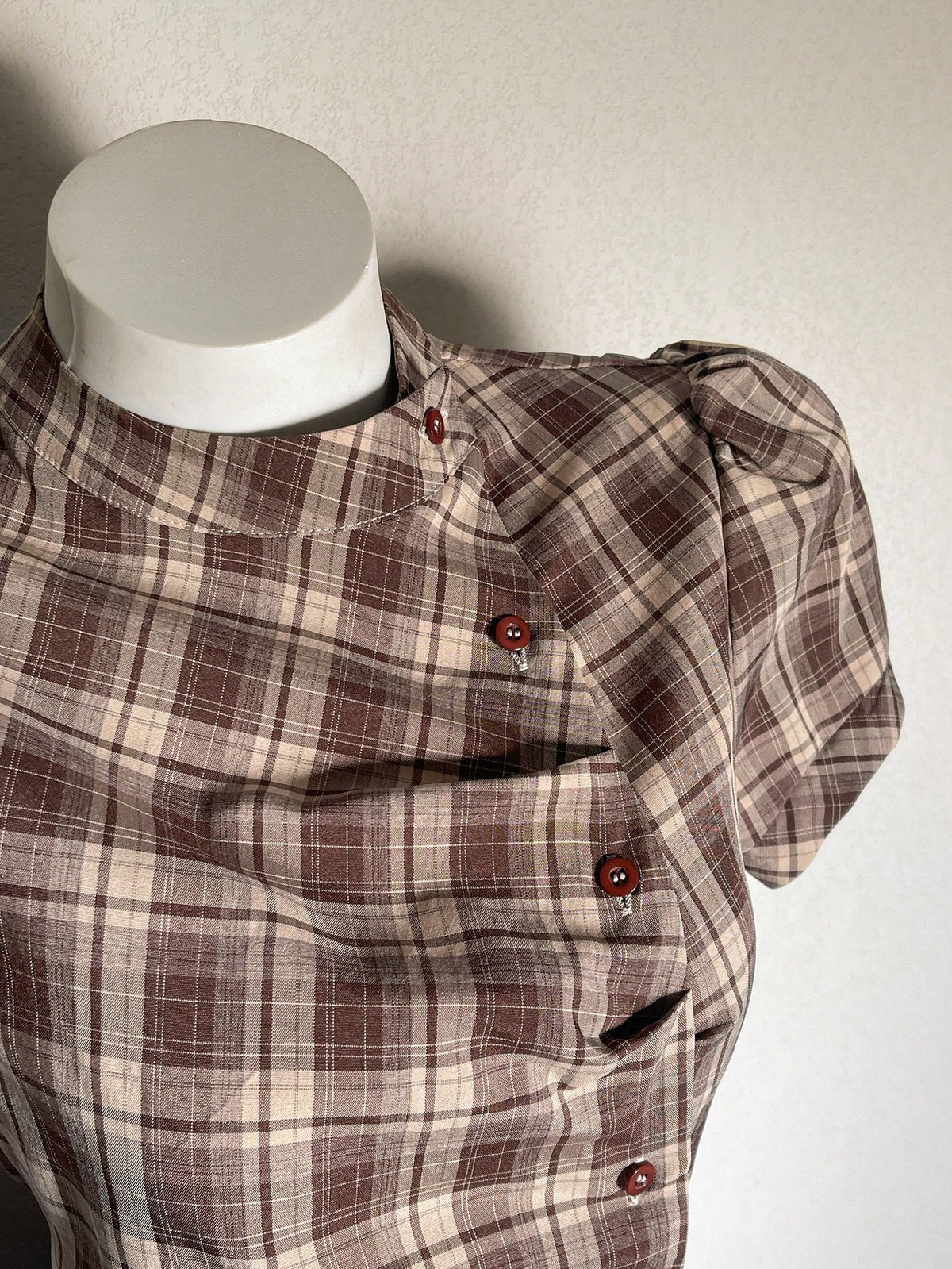 Attitoon Women's Brown Plaid,Autumn,90s Retro,School,Back-To-School Casual Retro Punk Y2K Plaid Button Shirt,Gothic Short Sleeve Tie-Up Blouse Music Festival