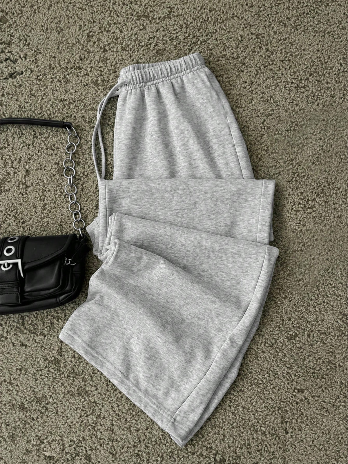 Attitoon Women's Grey Winter Goth Date Sweatpants,Black Cross Floral Print Y2K Punk Casual Vintage Front Tie Loose Wide Leg Comfortable Warm Trousers