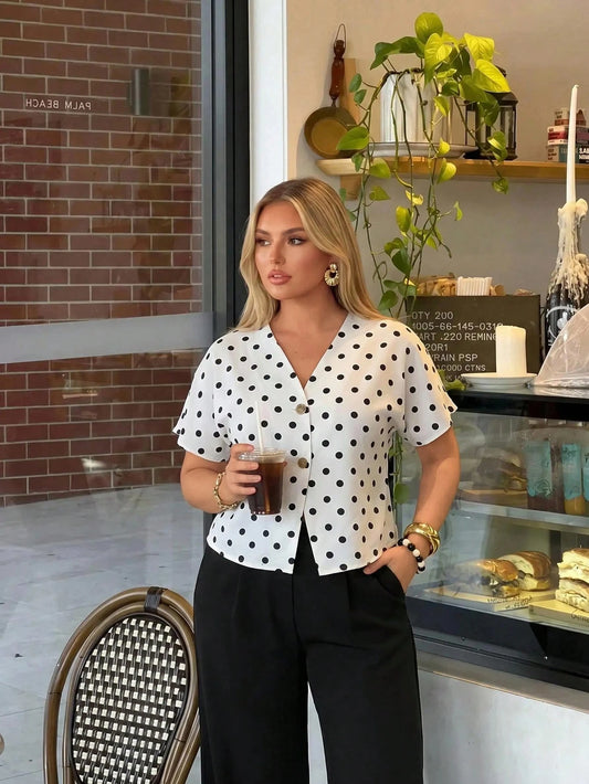 Auralis Plus-Size Women's Black Short-Sleeved Blouse, Summer Short-Sleeved Blouse, Women's Business Casual Blouse, Fashion New Summer Blouse,Cute Tops Going Out Tops Women Old Money Style Women Going