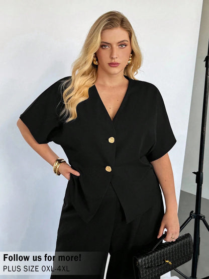 Auralis Plus-Size Women's Black Short-Sleeved Blouse, Summer Short-Sleeved Blouse, Women's Business Casual Blouse, Fashion New Summer Blouse,Cute Tops Going Out Tops Women Old Money Style Women Going