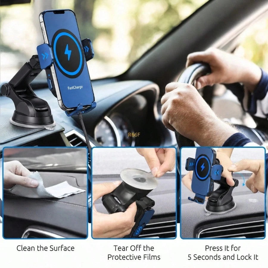 Auto Clamping Fast Charging Car Phone Holder, Wireless Charger Mount