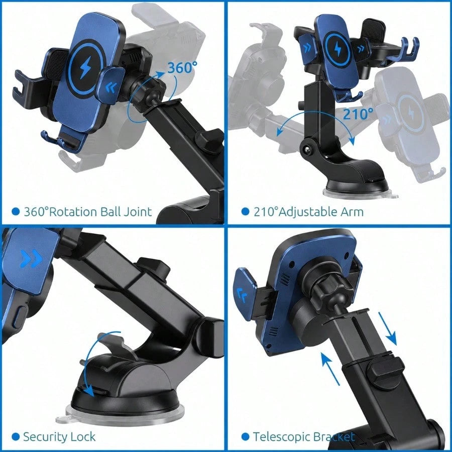 Auto Clamping Fast Charging Car Phone Holder, Wireless Charger Mount
