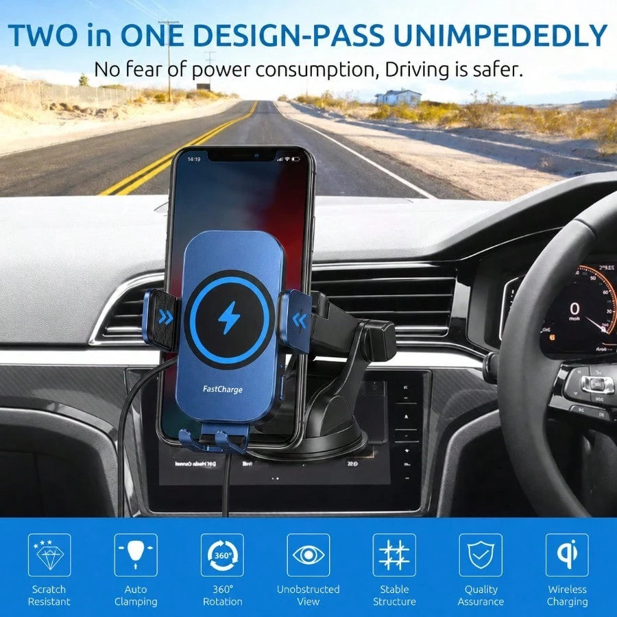 Auto Clamping Fast Charging Car Phone Holder, Wireless Charger Mount