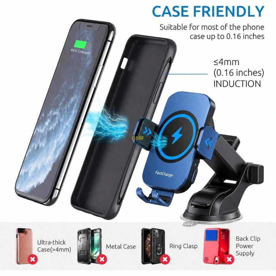 Auto Clamping Fast Charging Car Phone Holder, Wireless Charger Mount