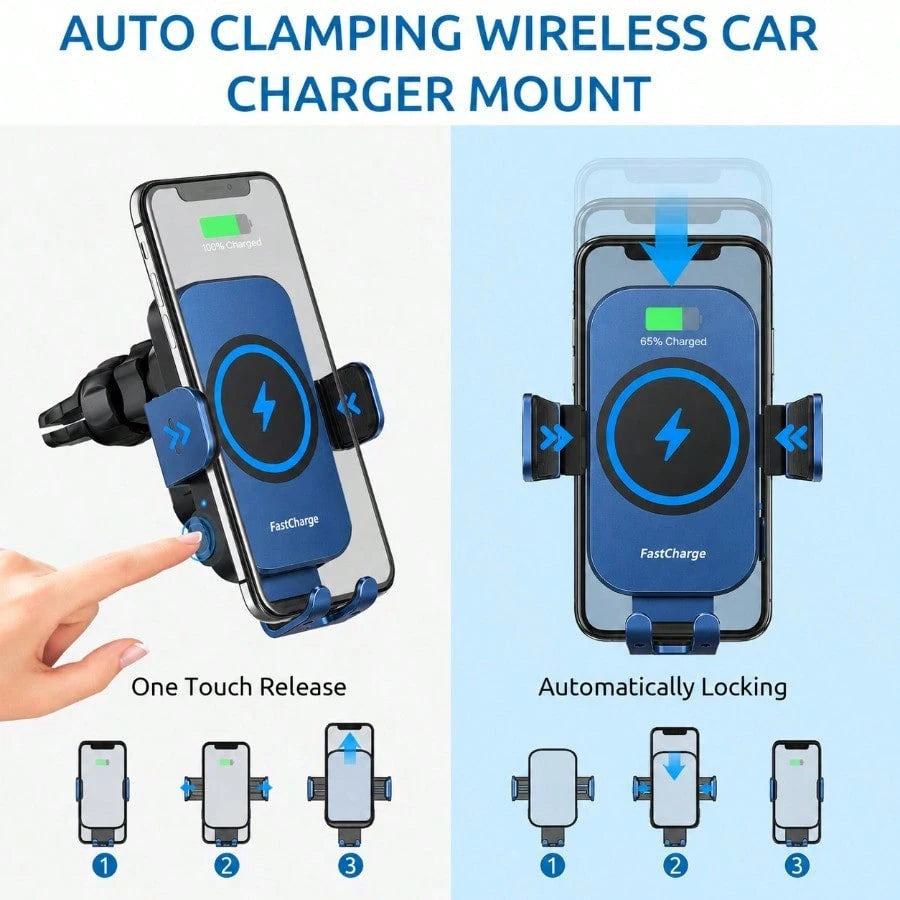 Auto Clamping Fast Charging Car Phone Holder, Wireless Charger Mount