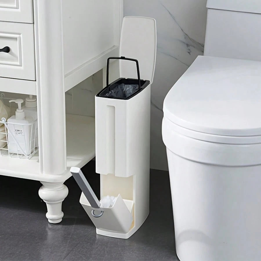 Automatic Bathroom Trash Can- Thickened Decor Garbage Bin With Lid, Multi-Use For Bathroom, Laundry, Home Office, House Essentials With Convenient Brush Included (Basurero De Baño)
