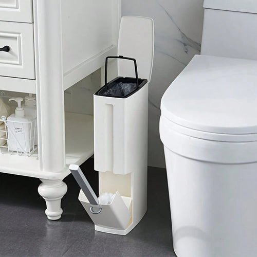Automatic Bathroom Trash Can- Thickened Decor Garbage Bin With Lid, Multi-Use For Bathroom, Laundry, Home Office, House Essentials With Convenient Brush Included (Basurero De Baño)