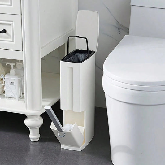 Automatic Bathroom Trash Can- Thickened Decor Garbage Bin With Lid, Multi-Use For Bathroom, Laundry, Home Office, House Essentials With Convenient Brush Included (Basurero De Baño)