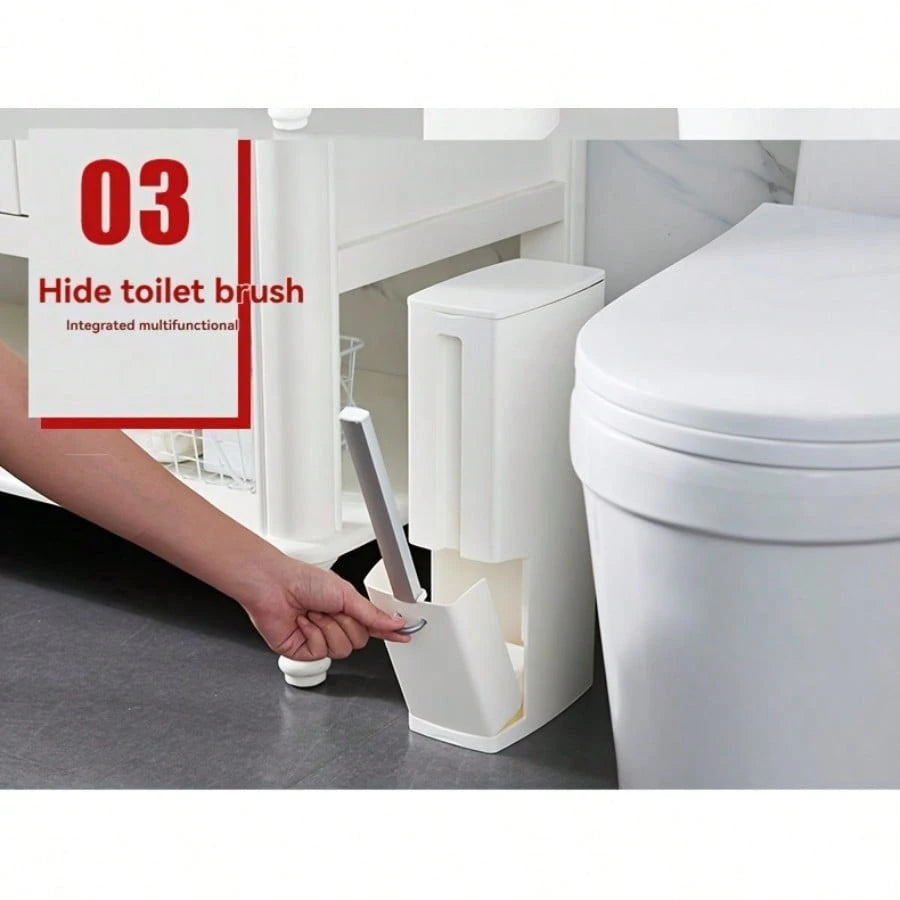 Automatic Bathroom Trash Can- Thickened Decor Garbage Bin With Lid, Multi-Use For Bathroom, Laundry, Home Office, House Essentials With Convenient Brush Included (Basurero De Baño)