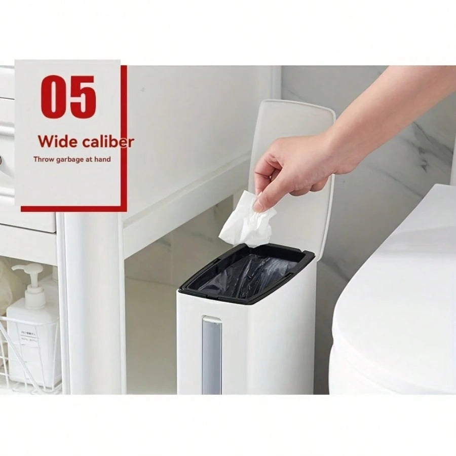 Automatic Bathroom Trash Can- Thickened Decor Garbage Bin With Lid, Multi-Use For Bathroom, Laundry, Home Office, House Essentials With Convenient Brush Included (Basurero De Baño)