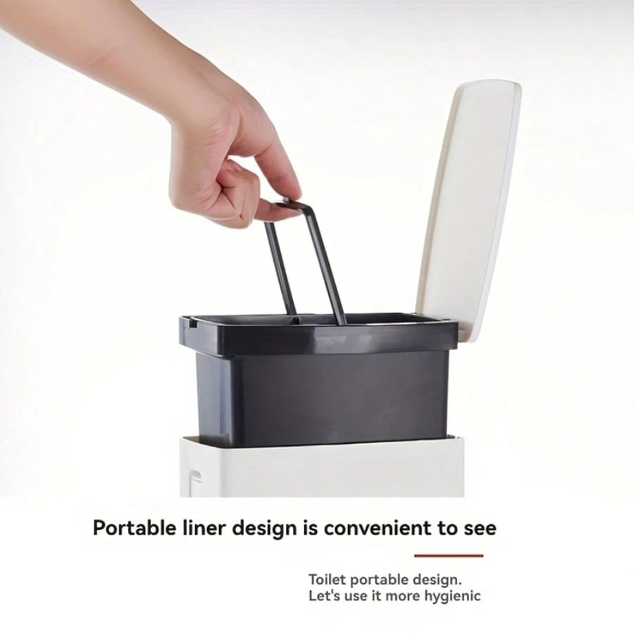 Automatic Bathroom Trash Can- Thickened Decor Garbage Bin With Lid, Multi-Use For Bathroom, Laundry, Home Office, House Essentials With Convenient Brush Included (Basurero De Baño)
