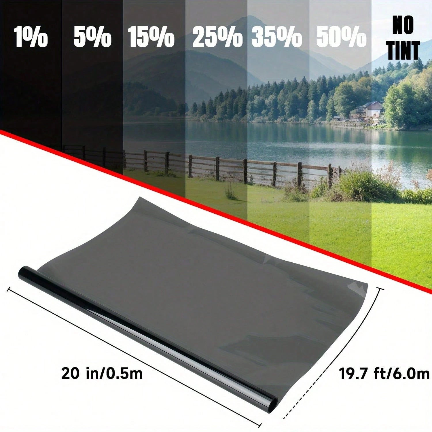 Automotive Window Film Roll Light Transmission: 1%-50%- Heat-Blocking, Sun-Blocking, UV-Resistant, Scratch-Resistant- Ideal DIY Tinting Solution For Trucks, Cars, And SUVs (20 Inches * 20 Feet)