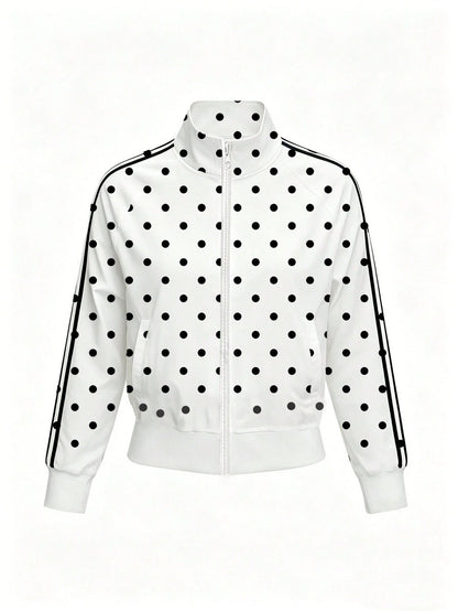 Autumn New Women's Sports Jacket- Women's Polka Dot Jacket With Zipper, Y2K Retro Style, Suitable For Outdoor Exercise, Gym Workout, Running, Ball Sports, Casual Sports