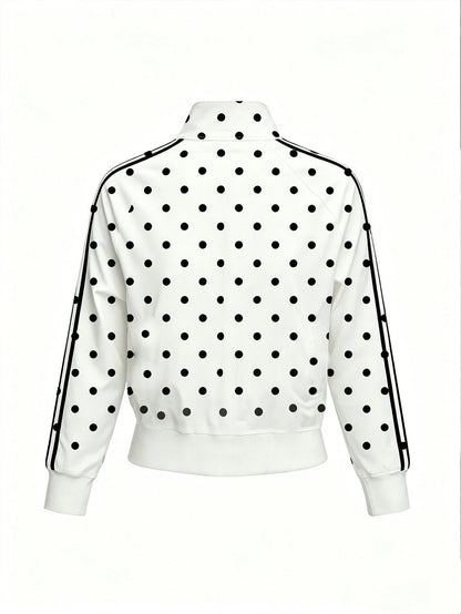 Autumn New Women's Sports Jacket- Women's Polka Dot Jacket With Zipper, Y2K Retro Style, Suitable For Outdoor Exercise, Gym Workout, Running, Ball Sports, Casual Sports