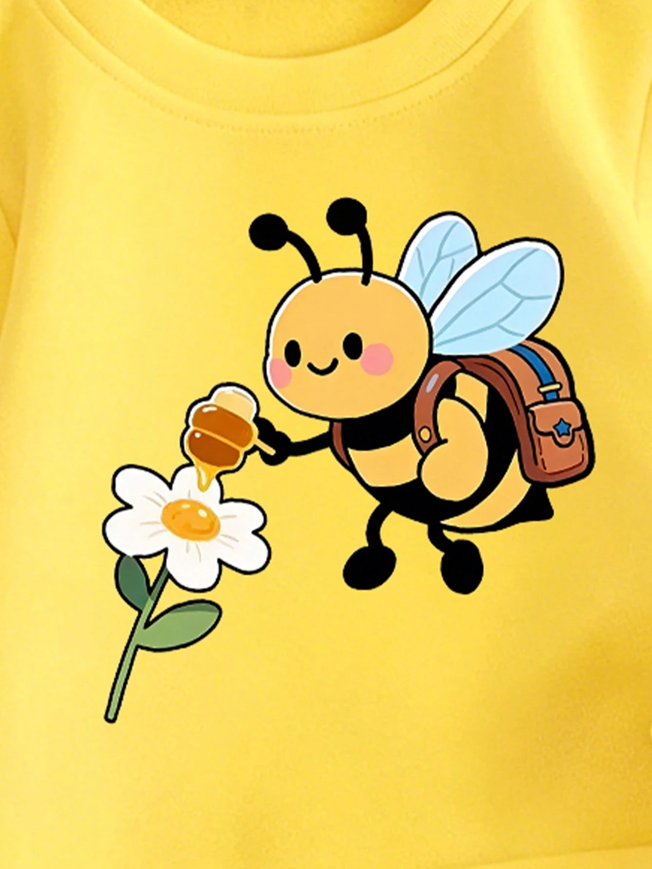 Autumn/Winter Baby Girl Creative Fresh Minimalist Cute Little Bee Print Basic Crew Neck Sweatshirt & Leggings Set, Comfortable Outfit