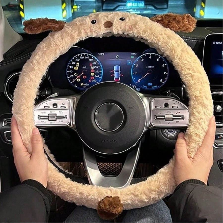 Autumn/Winter Christmas Plush Car Steering Wheel Cover Cute, Warm, And Non-Slip Wheel Cover New Winter Universal Car Accessory Top Christmas Gift Choice Perfect For Home Christmas Decor Settings Essen