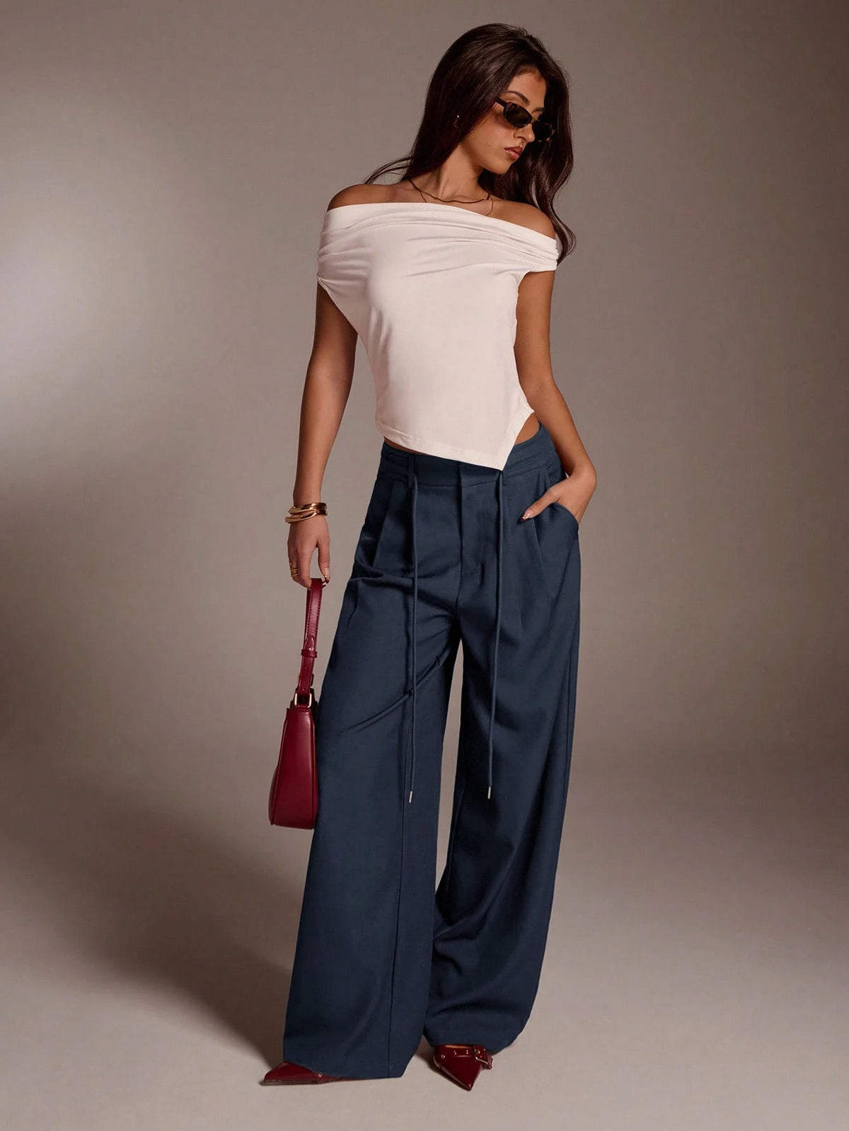 Avantive Women Navy Blue Winter Oversized Office Wide Leg Palazzo Pants,Elegant Business Casual Straight Leg Trousers,Vintage Y2k Streetwear Fashion Clothes