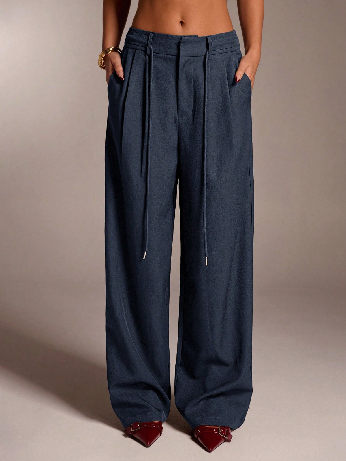 Avantive Women Navy Blue Winter Oversized Office Wide Leg Palazzo Pants,Elegant Business Casual Straight Leg Trousers,Vintage Y2k Streetwear Fashion Clothes