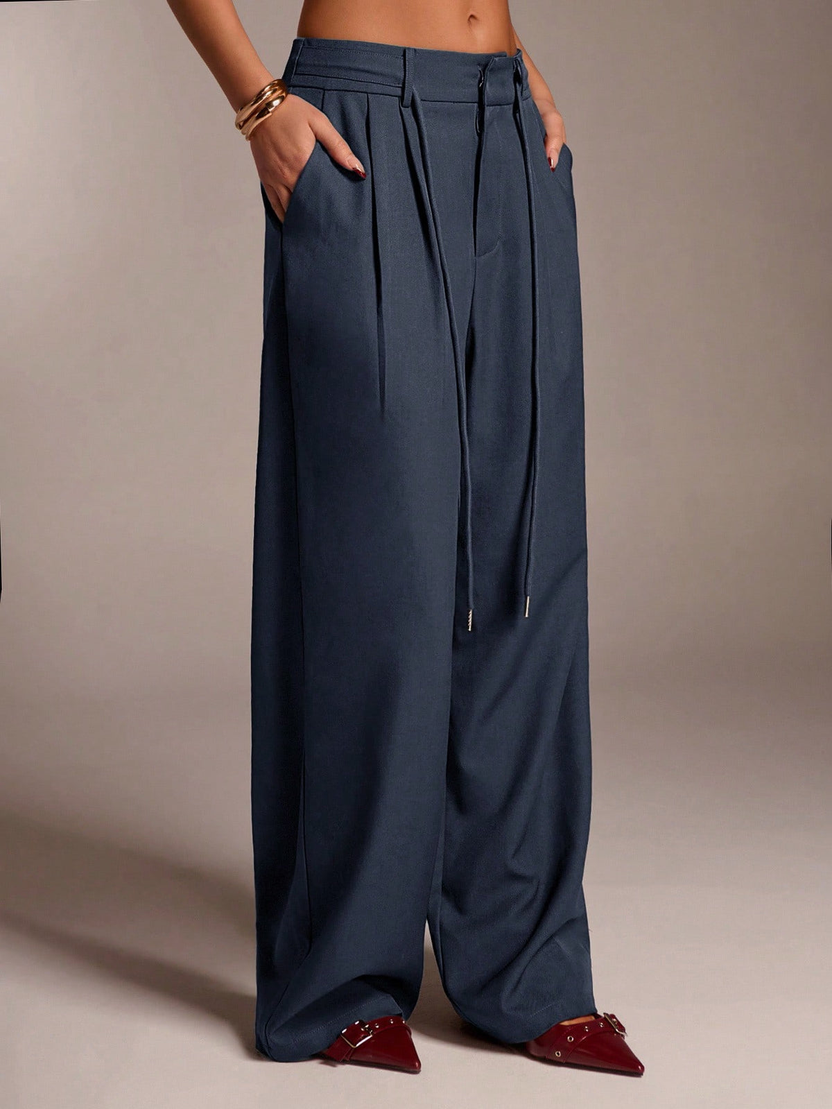 Avantive Women Navy Blue Winter Oversized Office Wide Leg Palazzo Pants,Elegant Business Casual Straight Leg Trousers,Vintage Y2k Streetwear Fashion Clothes