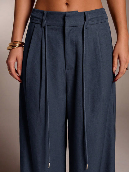 Avantive Women Navy Blue Winter Oversized Office Wide Leg Palazzo Pants,Elegant Business Casual Straight Leg Trousers,Vintage Y2k Streetwear Fashion Clothes