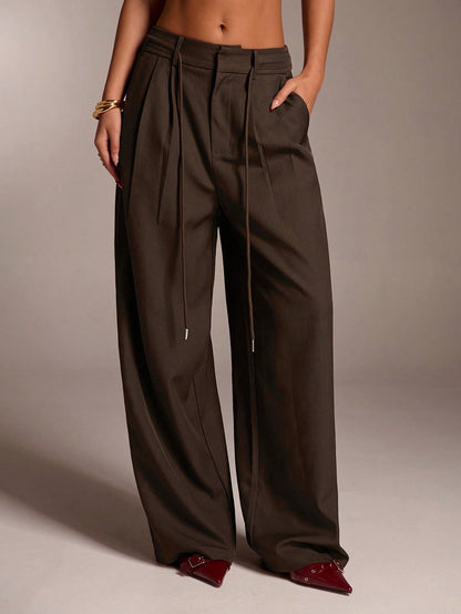 Avantive Women Navy Blue Winter Oversized Office Wide Leg Palazzo Pants,Elegant Business Casual Straight Leg Trousers,Vintage Y2k Streetwear Fashion Clothes