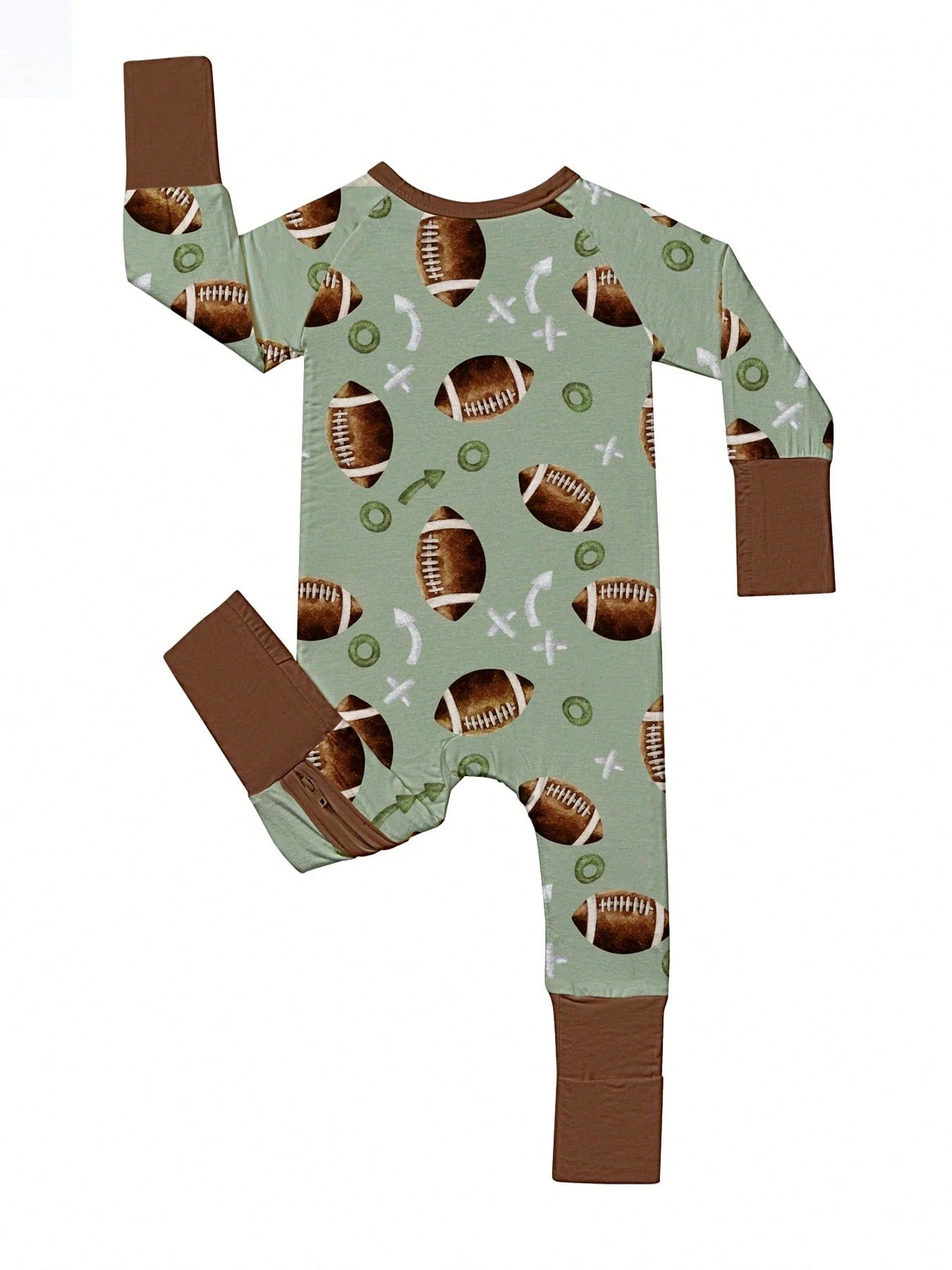 Baby Bamboo Fiber Zip-Up, Rugby Football Print Romper, All-Season Knit Fabric Skinny Fit With Zipper Detail, Baby Girl Boy Spring Winter Autumn Clothes, Perfect For Outdoor Christmas Gift.