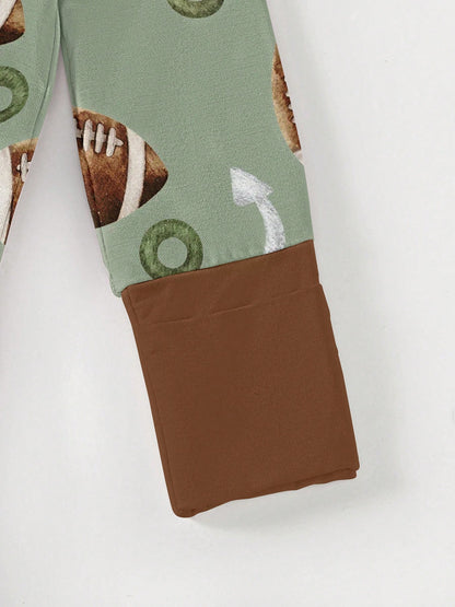 Baby Bamboo Fiber Zip-Up, Rugby Football Print Romper, All-Season Knit Fabric Skinny Fit With Zipper Detail, Baby Girl Boy Spring Winter Autumn Clothes, Perfect For Outdoor Christmas Gift.