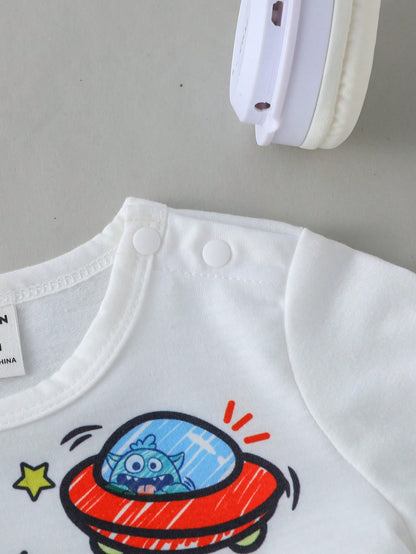 Baby Boy And Toddler Boys Cute Cartoon Monster Print Short Sleeve T-Shirt All-Over Shorts Set  Suitable For Daily Wear  Playtime  Outdoor  Summer