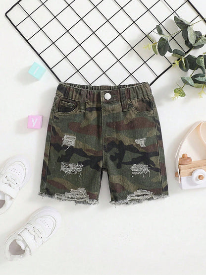 Baby Boy Camouflage Denim Ripped Shorts,Fashionable Casual Comfortable Breathable Soft Skin Friendly Summer Beach Sports Back-To-School