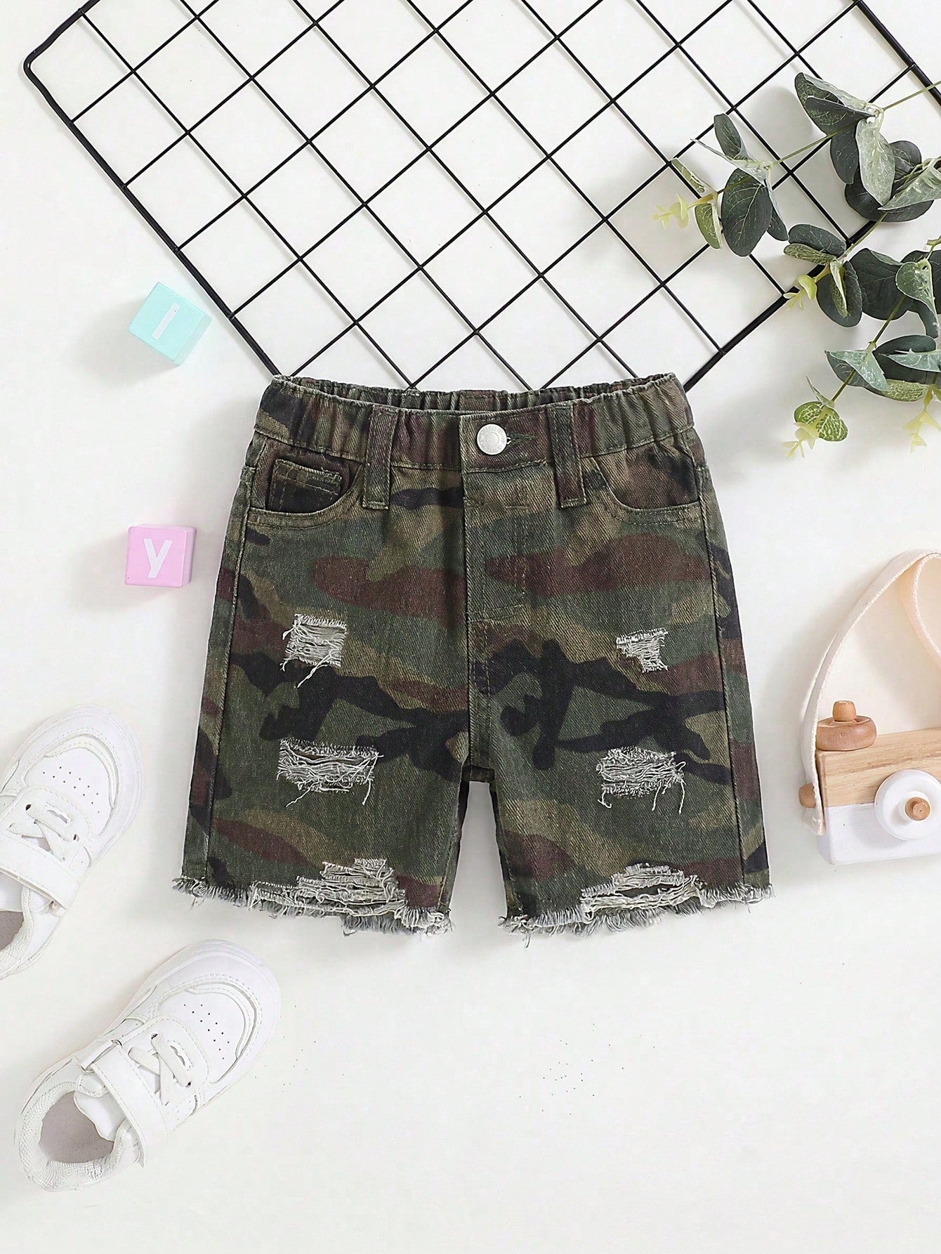 Baby Boy Camouflage Denim Ripped Shorts,Fashionable Casual Comfortable Breathable Soft Skin Friendly Summer Beach Sports Back-To-School