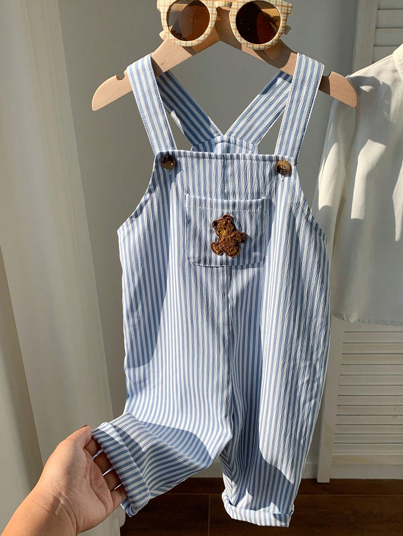Baby Boy Casual Cute Versatile Striped Cartoon Bear Pattern Bib Jumpsuit Baby Boy Overall Set